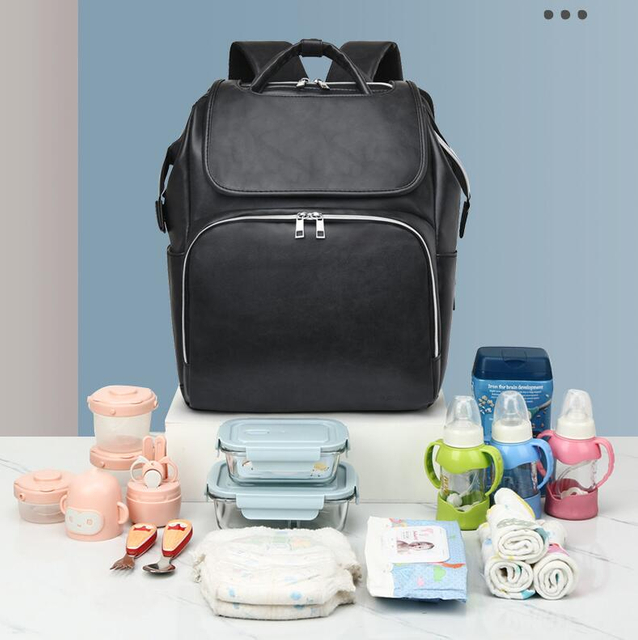 Sac à dos à couches multifonctionnel en cuir PU élégant avec lit bébé