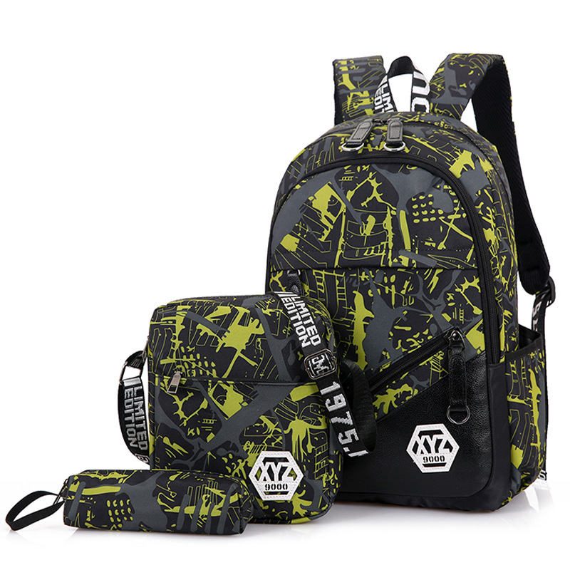 Ensemble de sac à dos mode 3pcs avec port de charge USB pour collège