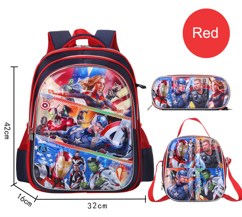 3 en 1 Student Bookbag Schoolbag Set pour primaire garçons filles avec sac à lunch et étui à crayons