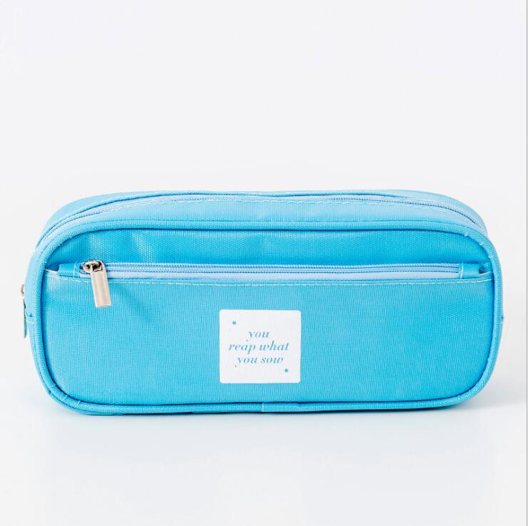 Skyblue de deux couches bo&icirc;te &agrave; crayons en toile pour &eacute;tudiant