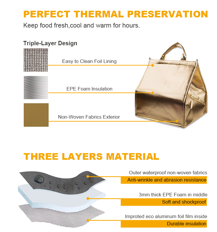 Sac de refroidisseur de livraison de nourriture &agrave; trois couches