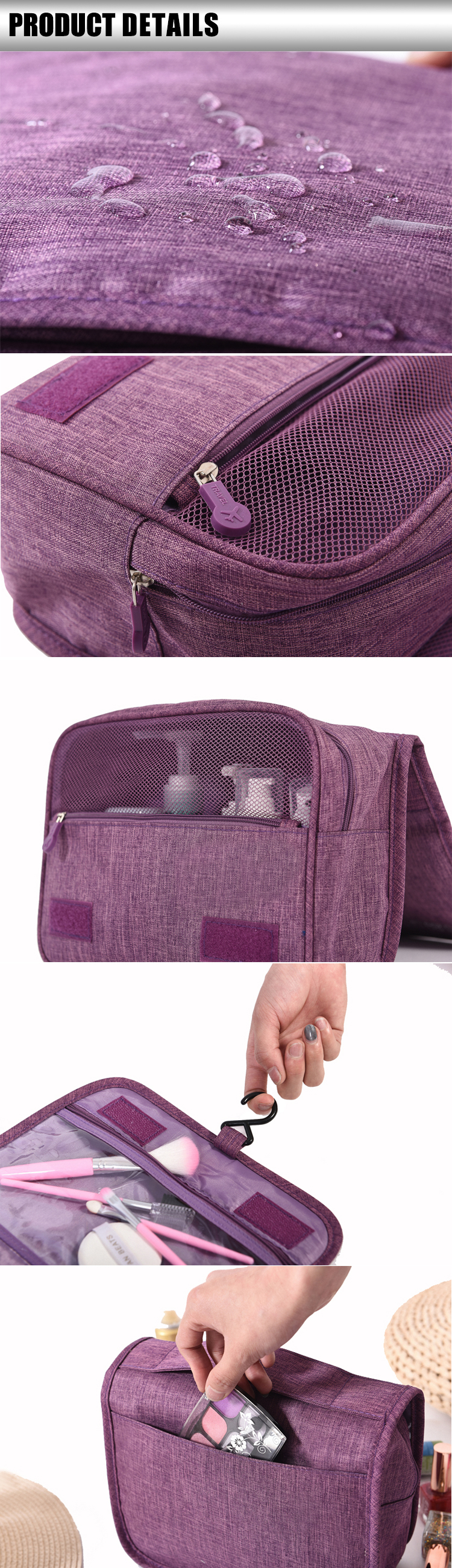 D&eacute;tails du sac cosm&eacute;tique de voyage