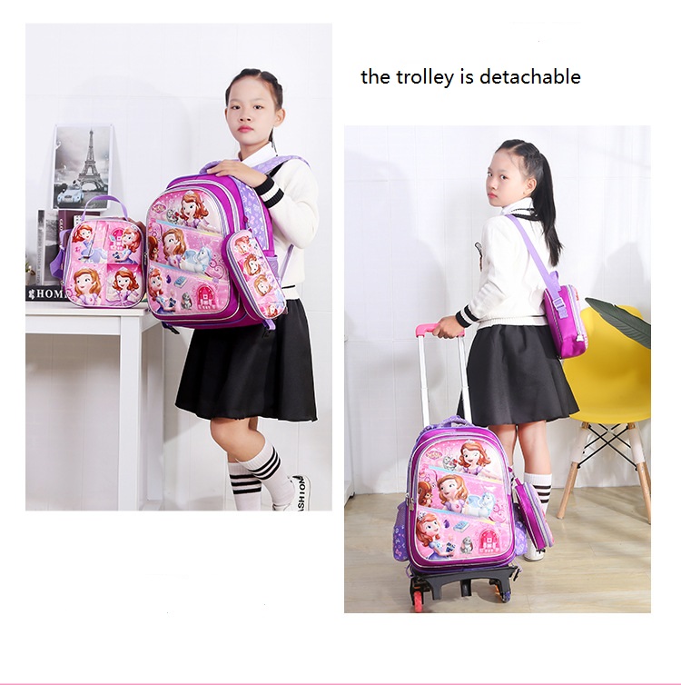 Sac &agrave; dos d'&eacute;cole 3D 3D Trolley School pour filles