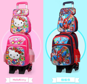 Ensemble de sac de chariot d'école de bande dessinée 3D avec le cas de crayon de sac de déjeuner pour des enfants