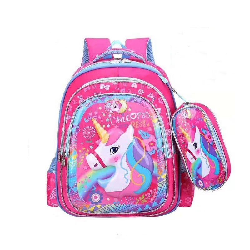 Sac à dos d'école de dessin animé 3D avec étui à crayons