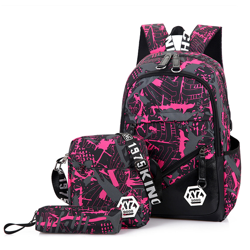 Ensemble de sac à dos mode 3pcs avec port de charge USB pour collège