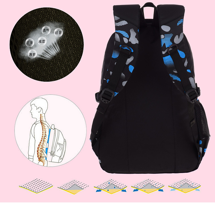 Vue arri&egrave;re de l'adolescence bleue Sac &agrave; dos scolaire