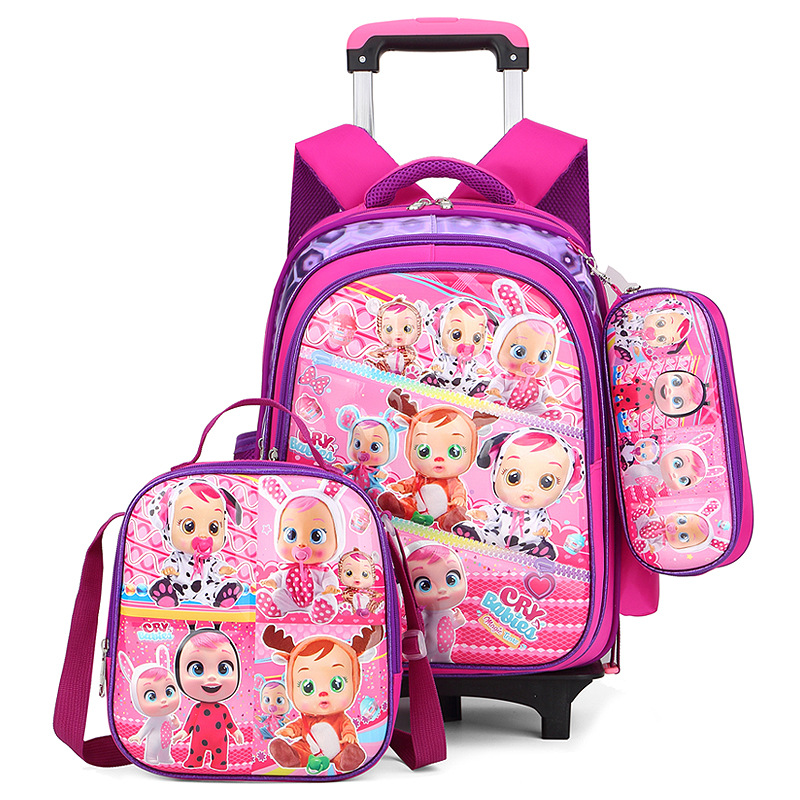 Sac &agrave; dos &agrave; sac &agrave; dos 3PCS 3D Trolley School Set pour Filles Violet Color2