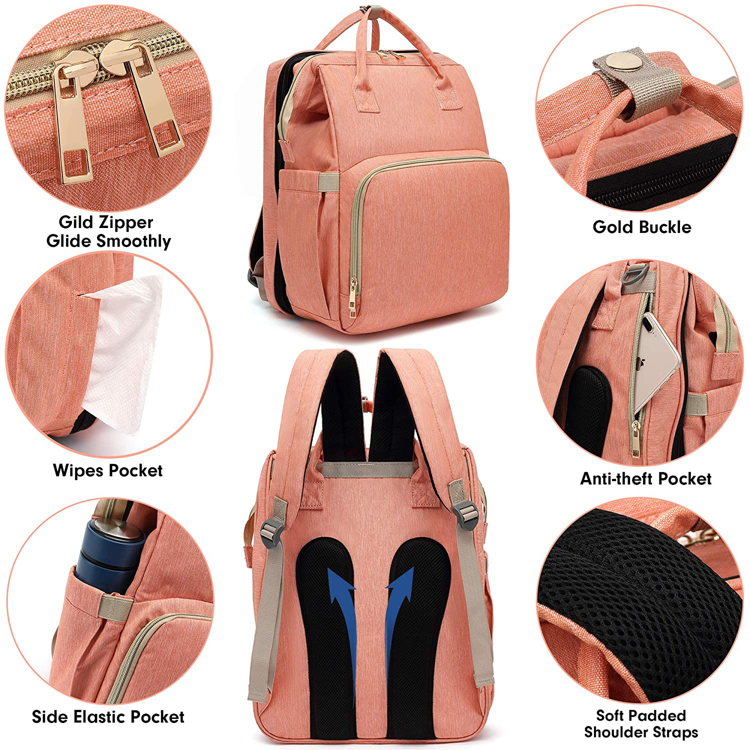 C&ocirc;t&eacute; arri&egrave;re du sac &agrave; dos de la couche de b&eacute;b&eacute;