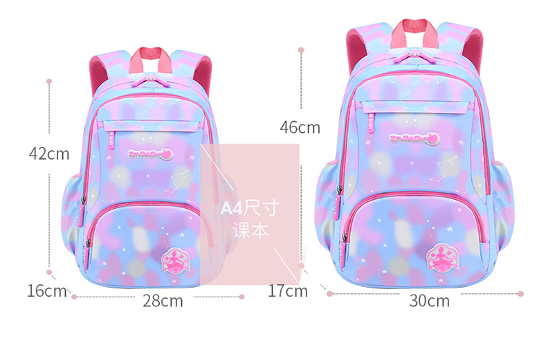Taille du sac &agrave; dos de l'&eacute;coli&egrave;re couleur gradient pour les filles