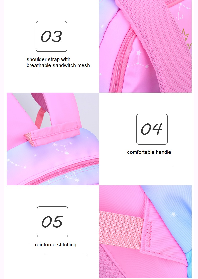 D&eacute;tails de la couleur des &eacute;tudes sup&eacute;rieures de sac &agrave; dos scolaire pour les filles