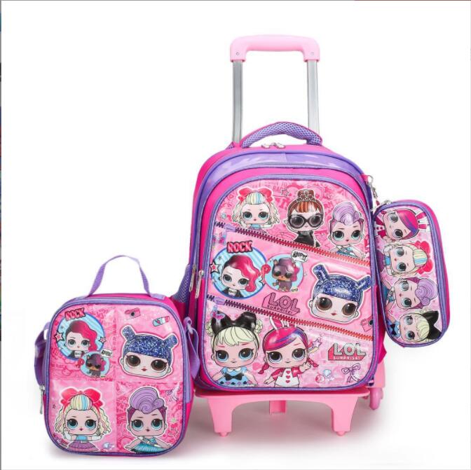 Sac d'&eacute;cole 3D 3D Trolley Set pour Filles Violet Couleur
