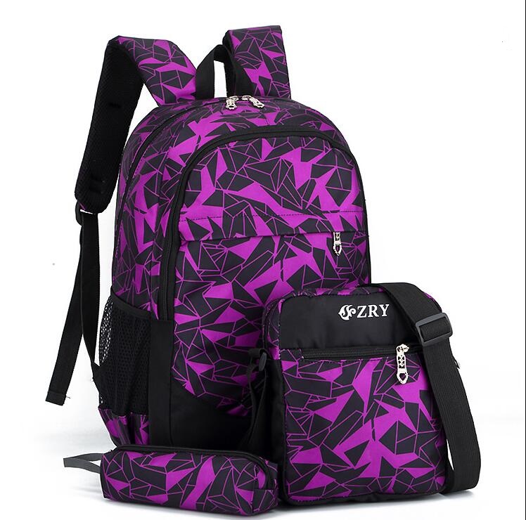 Set de sac &agrave; dos violet 3PCS